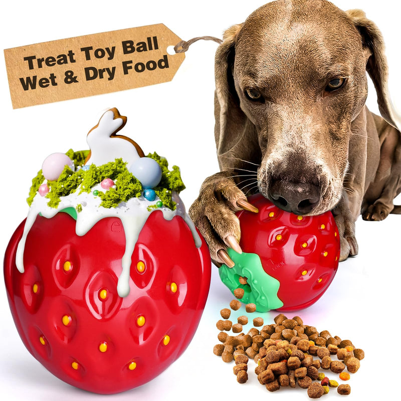 Strawberry Treat Dispensing Dog Ball | Freezable Chew & Enrichment Toy